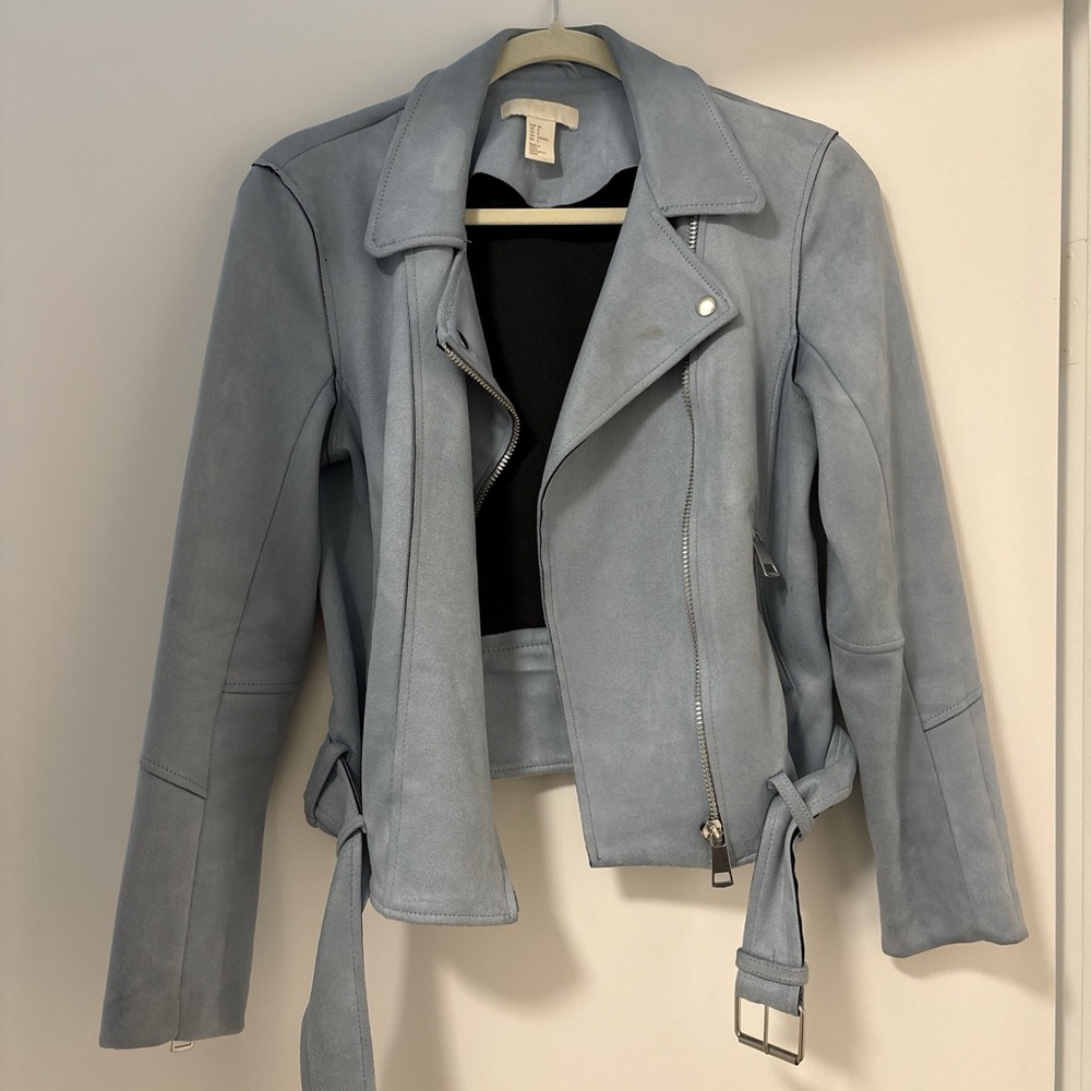 H&M Soft Blue Motto Leather Jacket
